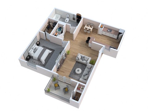 Floor plan for 1 bed, 1 bath, 700 sqft